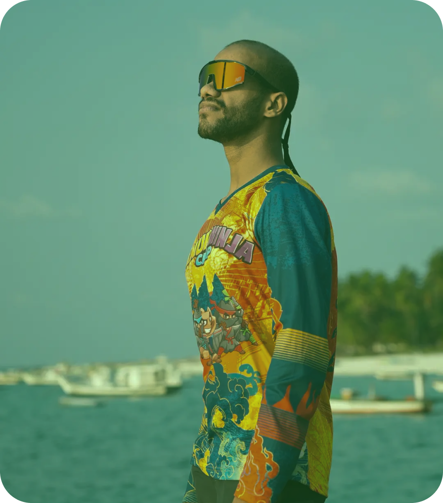 Syam in colorful shirt